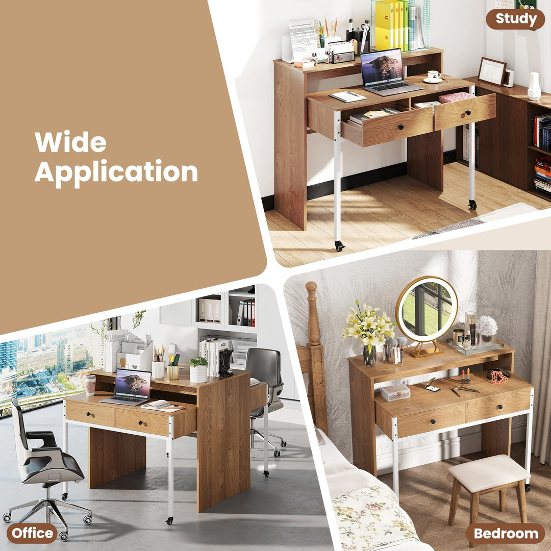 Giantex Small Computer Desk with Hutch &amp; Drawers
