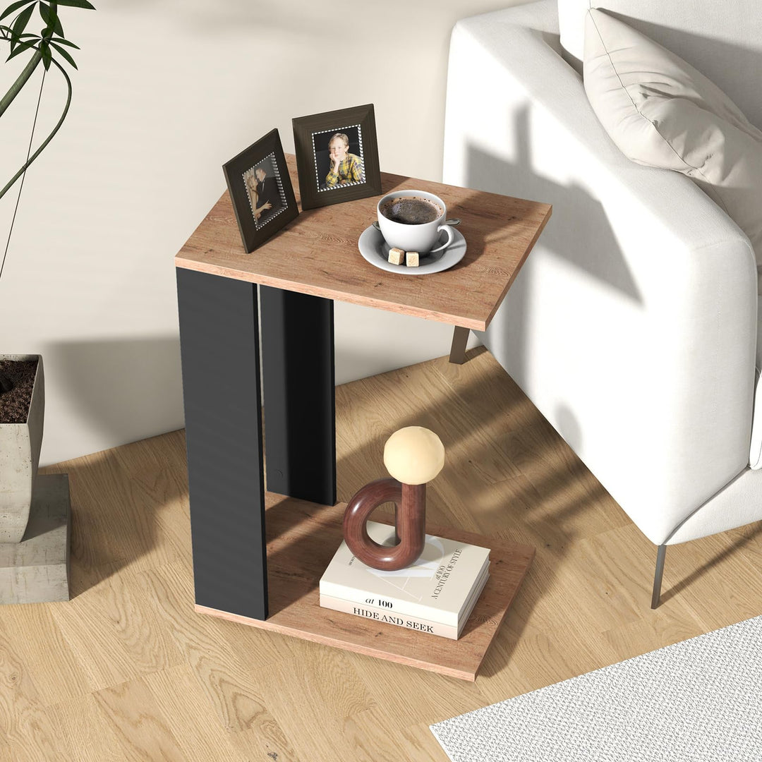 Giantex C Shaped End Table, 2-Tier Sofa Side Table with Universal Wheels &amp; Storage Shelf
