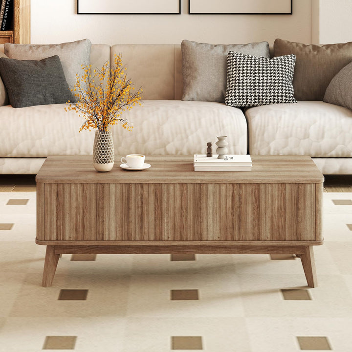 Giantex Lift Top Coffee Table with Storage | 43.5" Mid Century Modern Center Table with Solid Wood Leg &amp; Hidden Compartment