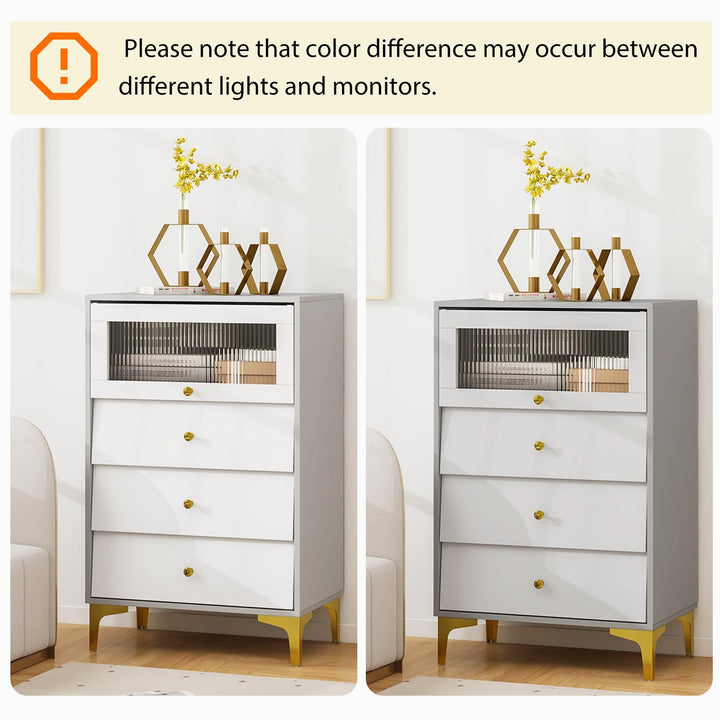 Giantex 3 Drawer Dresser, Modern Storage Cabinet w/Flip Up Fluted Glass Door &amp; Pull-Out Drawers