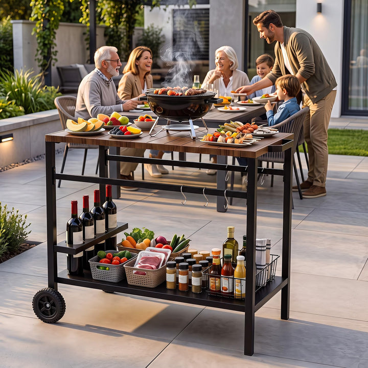 Giantex Outdoor Rolling Grill Cart with Stainless Steel Top &amp; Storage Shelf