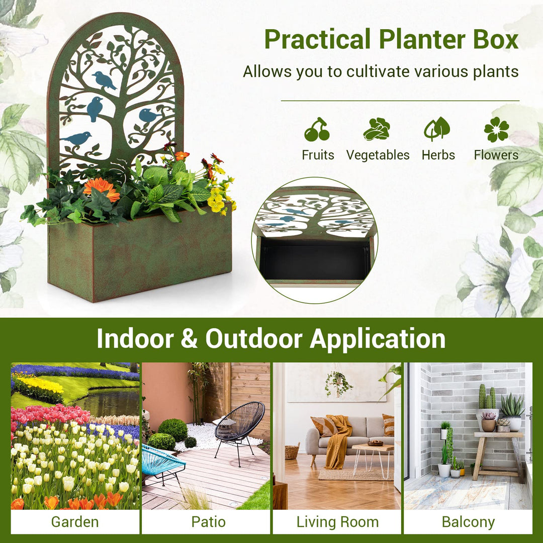 Giantex Raised Garden Bed Set of 2 - Wall-Mounted &amp; Freestanding Decorative Planter Boxes with Trellises