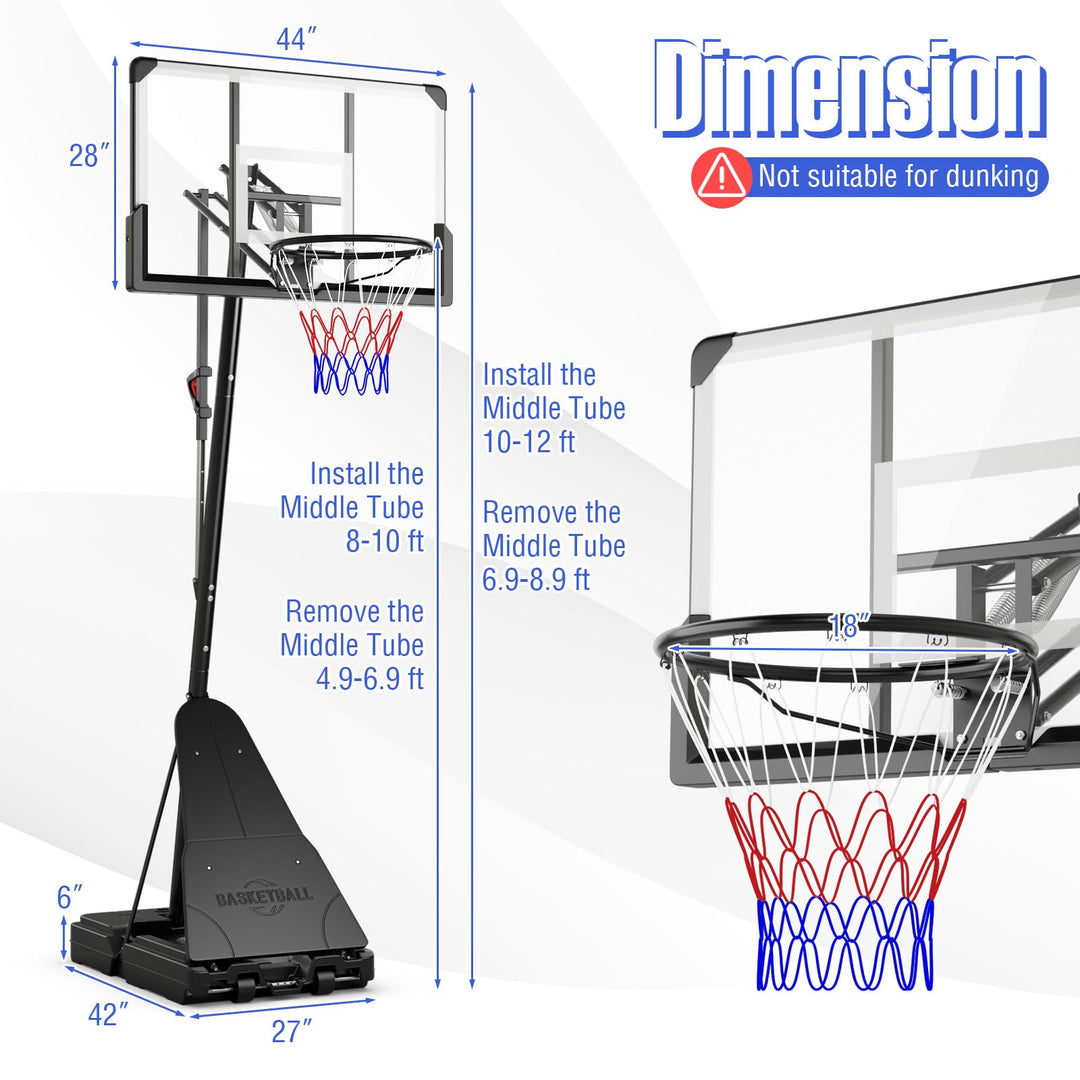 Giantex 4.9-10 Feet Height Adjustable Portable Basketball Hoop Basketball Goal System