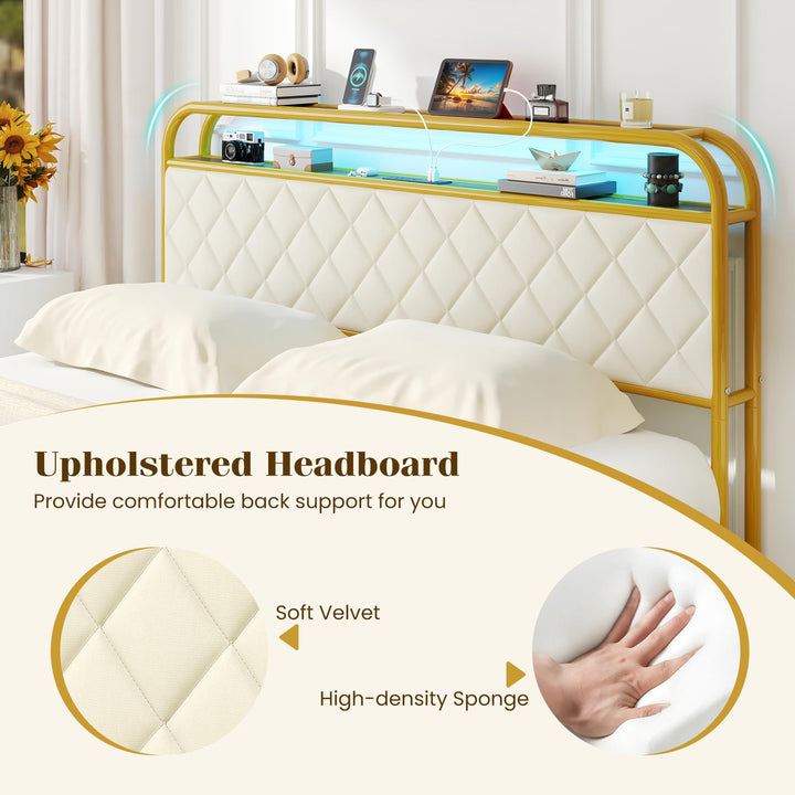 Giantex Queen/Full/Twin Size Bed Frame with 4 Storage Drawers and Charging Station