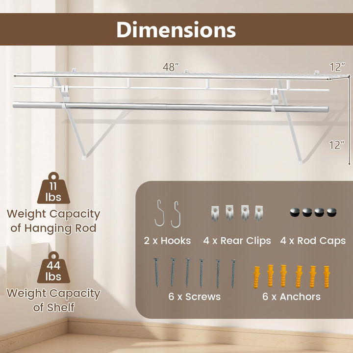 Giantex 4 ft x 12” Metal Wire Storage Shelf &amp; Clothes Rod Organizer