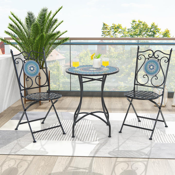 Giantex Patio Folding Chairs, Mosaic Bistro Chairs w/Backrest &amp; Round Seat for Porch Balcony Lawn