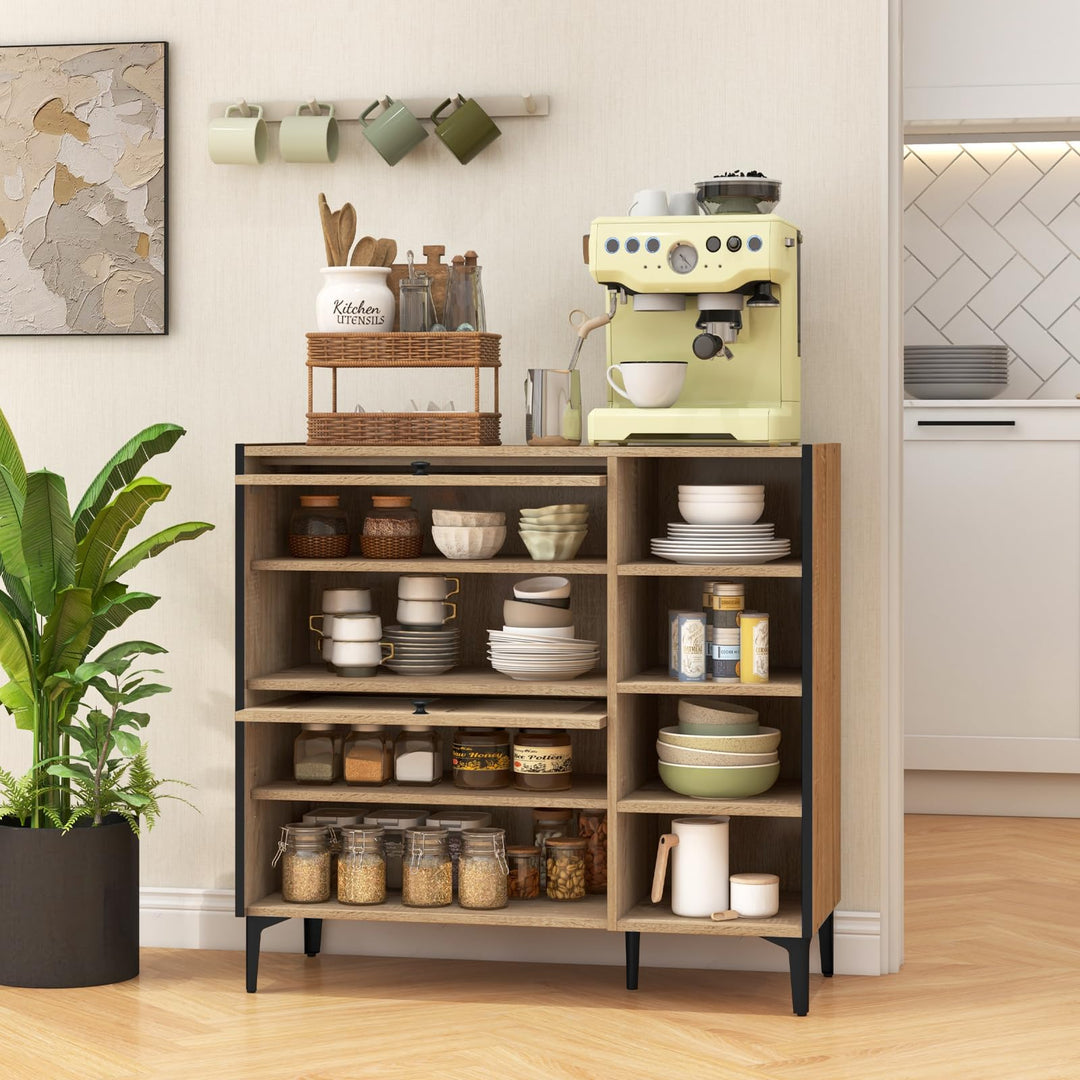 Giantex Shoe Cabinet with Flip &amp; Slide Doors, Shoe Storage Cabinet with Adjustable Cube Shelves(Louvered Doors)
