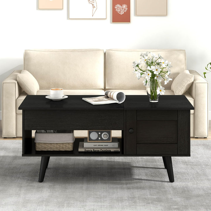 Giantex Lift Top Coffee Table, Modern Cocktail Table with Hidden Compartment, Open Shelf &amp; Cabinet