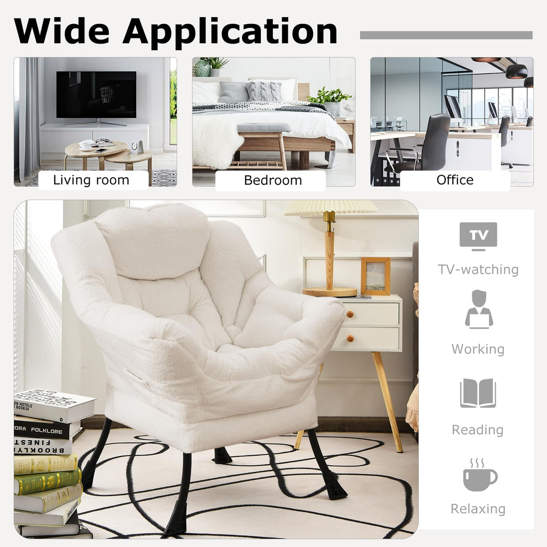 Giantex Set of 1/2 Lazy Chairs, Modern Sherpa Accent Chair w/Upholstered Single Sofa Chair w/Armrests &amp; Side Pocket