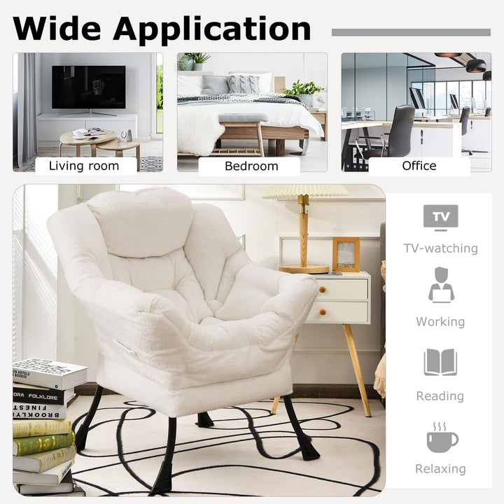 Giantex Set of 1/2 Lazy Chairs, Modern Sherpa Accent Chair w/Upholstered Single Sofa Chair w/Armrests &amp; Side Pocket