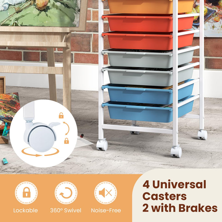 Giantex 10-Drawer Rolling Storage Cart Mobile Utility Organizer with Wooden Tabletop and Lockable Wheels