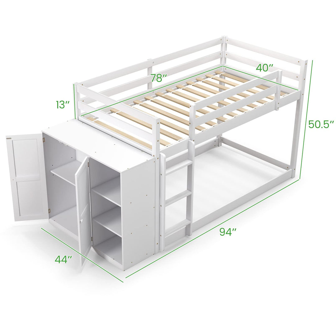 Giantex Twin Over Twin Bunk Bed with Storage Shelves, Solid Wood Bunk Bed Frame with Convertible Bookcase &amp; Ladder, White