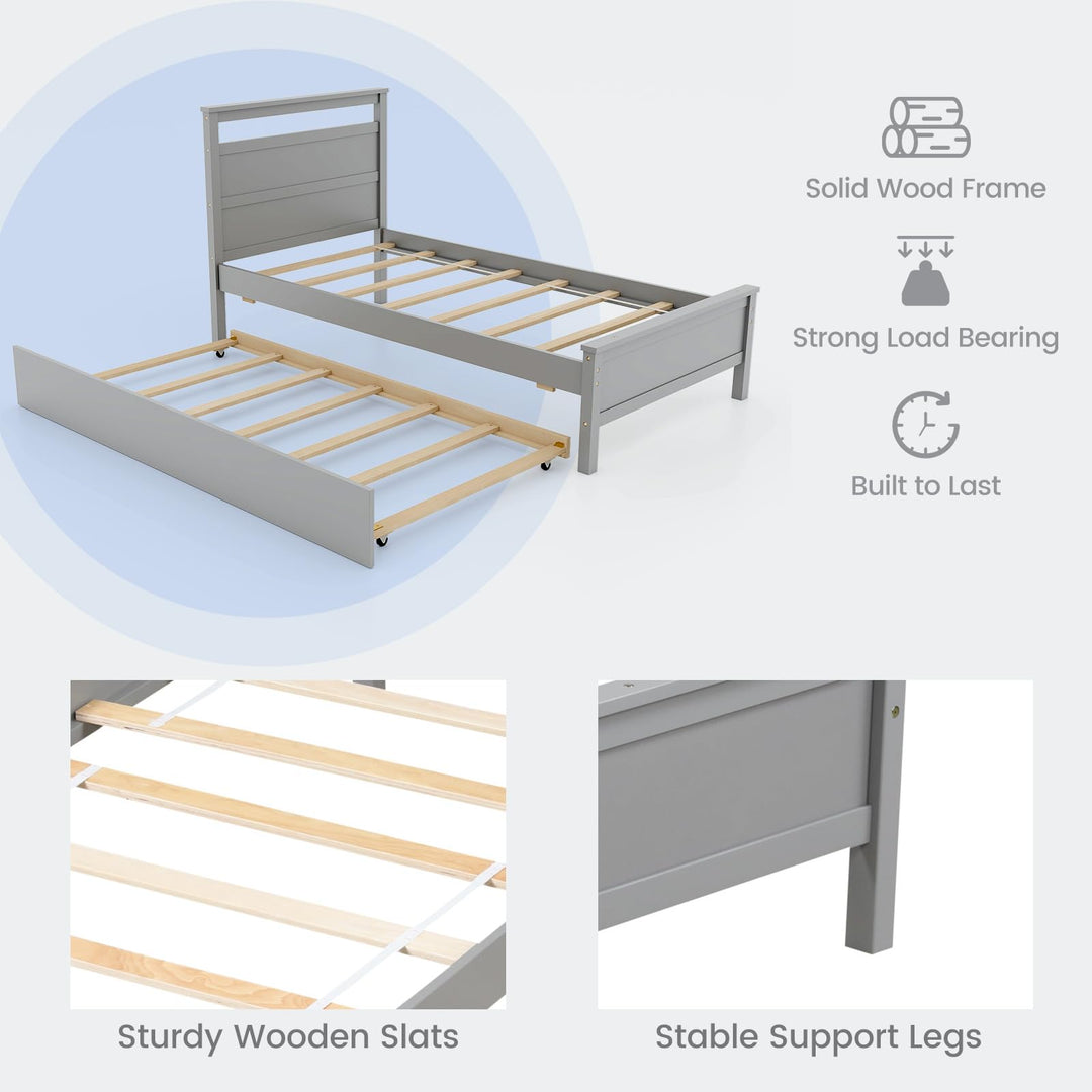 Giantex Trundle Bed Twin, Wood Day Bed Frame with Headboard &amp; Footboard