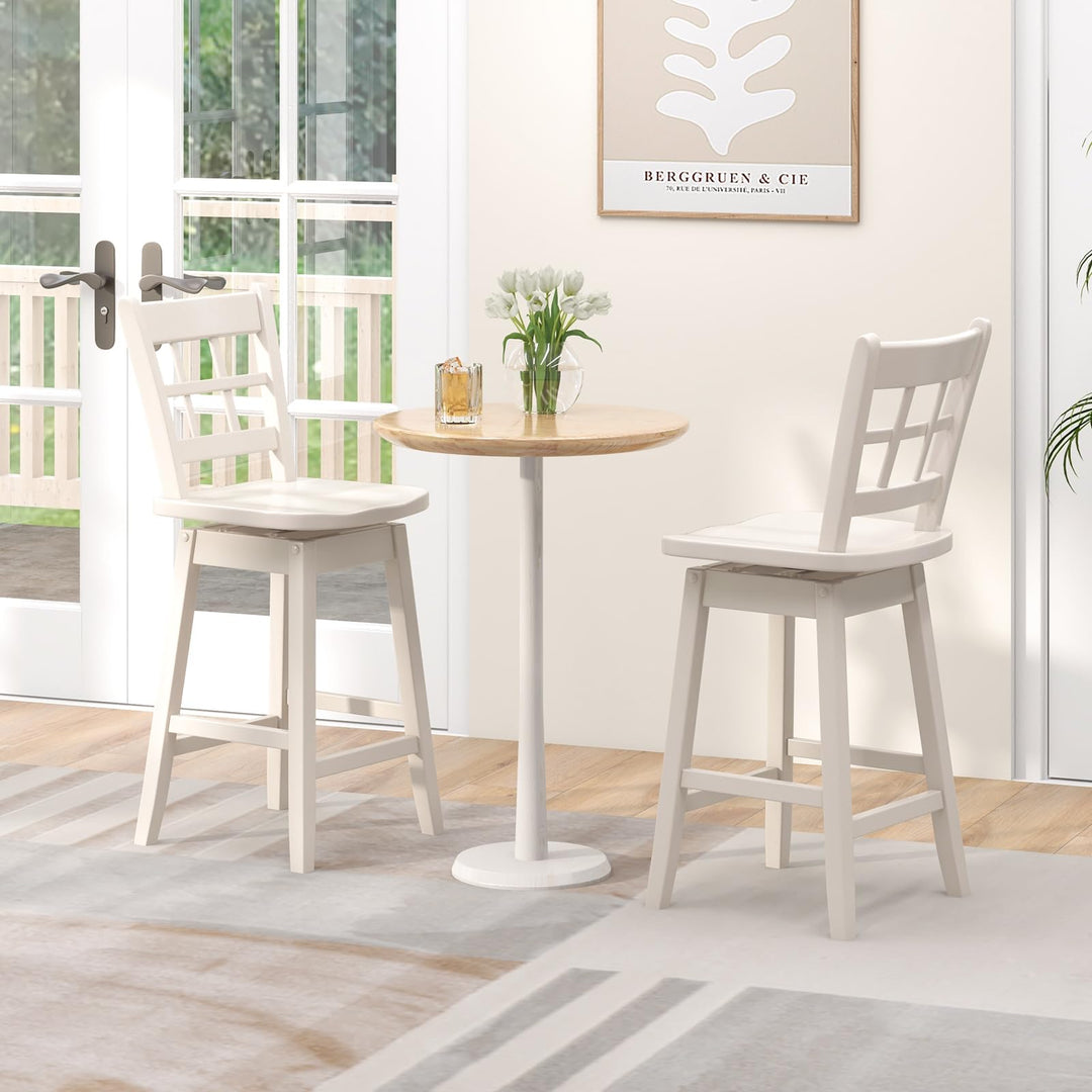 Giantex Bar Stools, Farmhouse Swivel Barstools with 6-Grid Hollow Back &amp; Ergonomic Contoured Seat