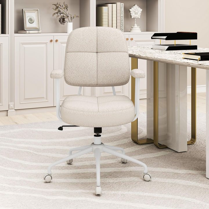 Giantex Mid Century Modren Office Chair, Faux Fur Desk Chair w/Armrest &amp; Mid Back