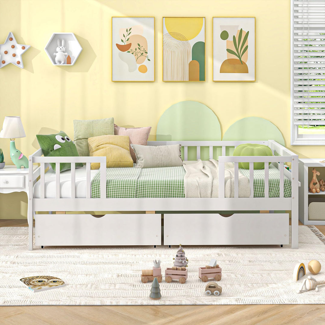 Giantex Twin Daybed with Drawers, Wooden Twin Bed Frame with Side Storage &amp; Slats Support