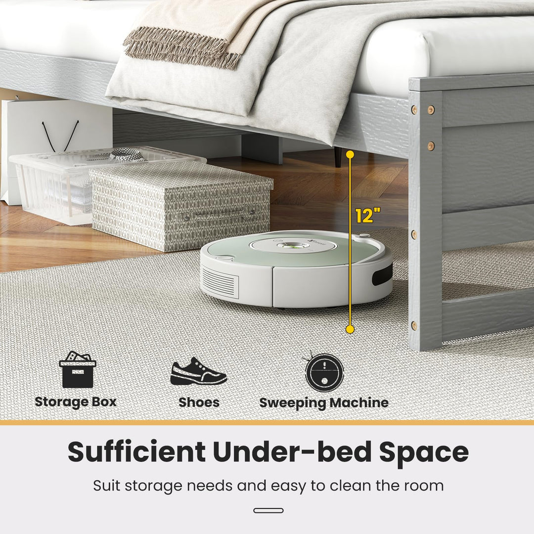 Giantex Twin Bed Frames with Storage Headboard, Wood Platform Bed with Charging Station &amp; LED Light