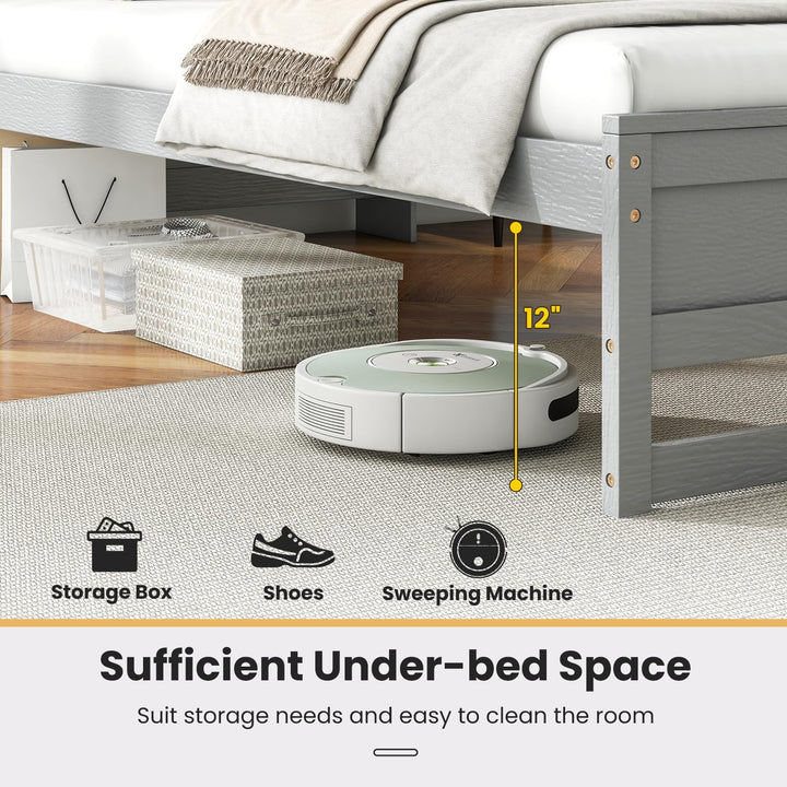 Giantex Twin Bed Frames with Storage Headboard, Wood Platform Bed with Charging Station &amp; LED Light