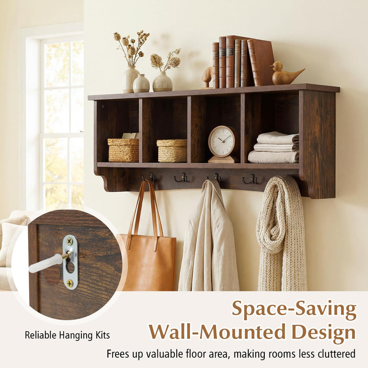 Giantex Wall Mounted Coat Rack with 4 Cubbies &amp; 5 Double Hooks