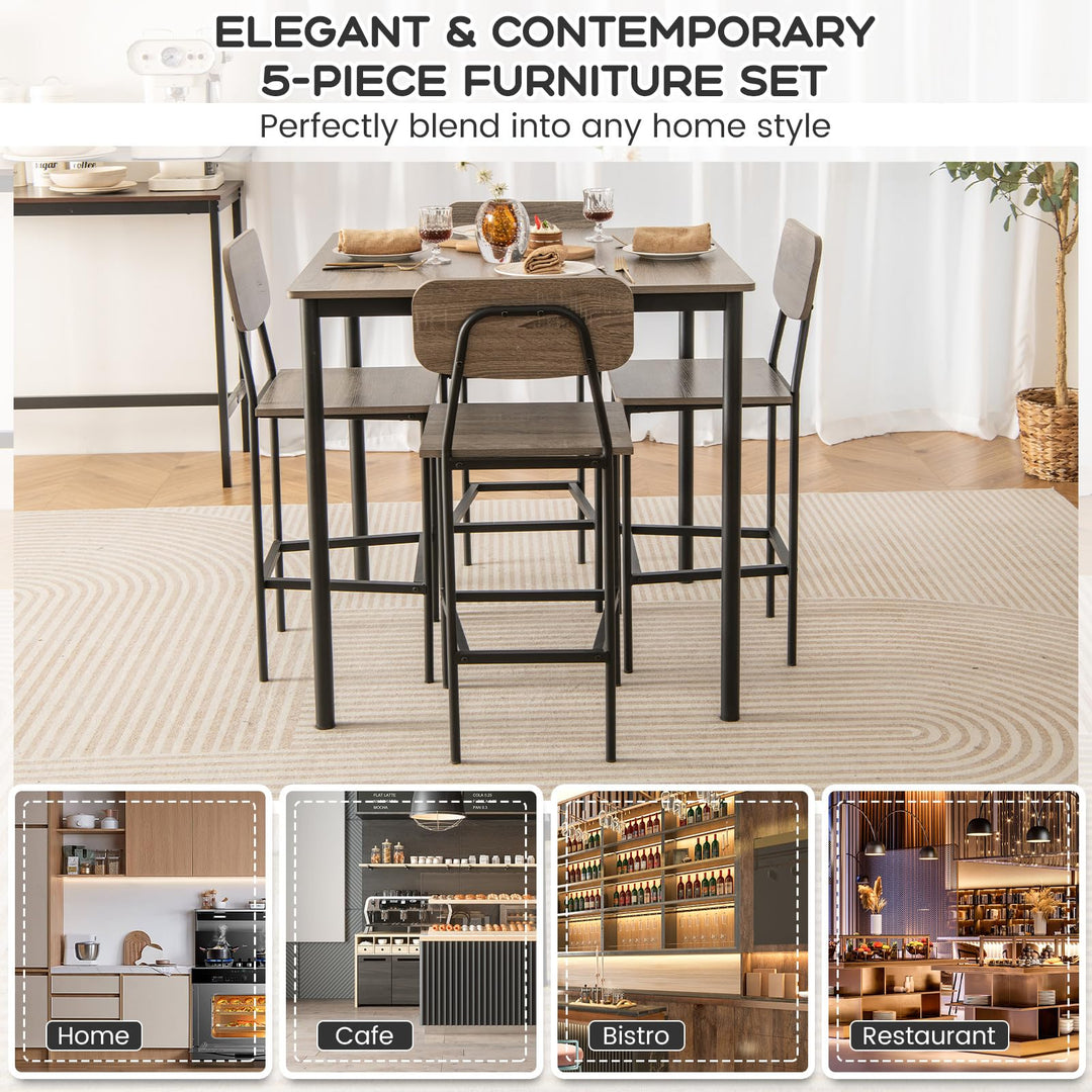 Giantex 5-Piece Dining Table Set W/Counter Height Table &amp; 4 Bar Stools