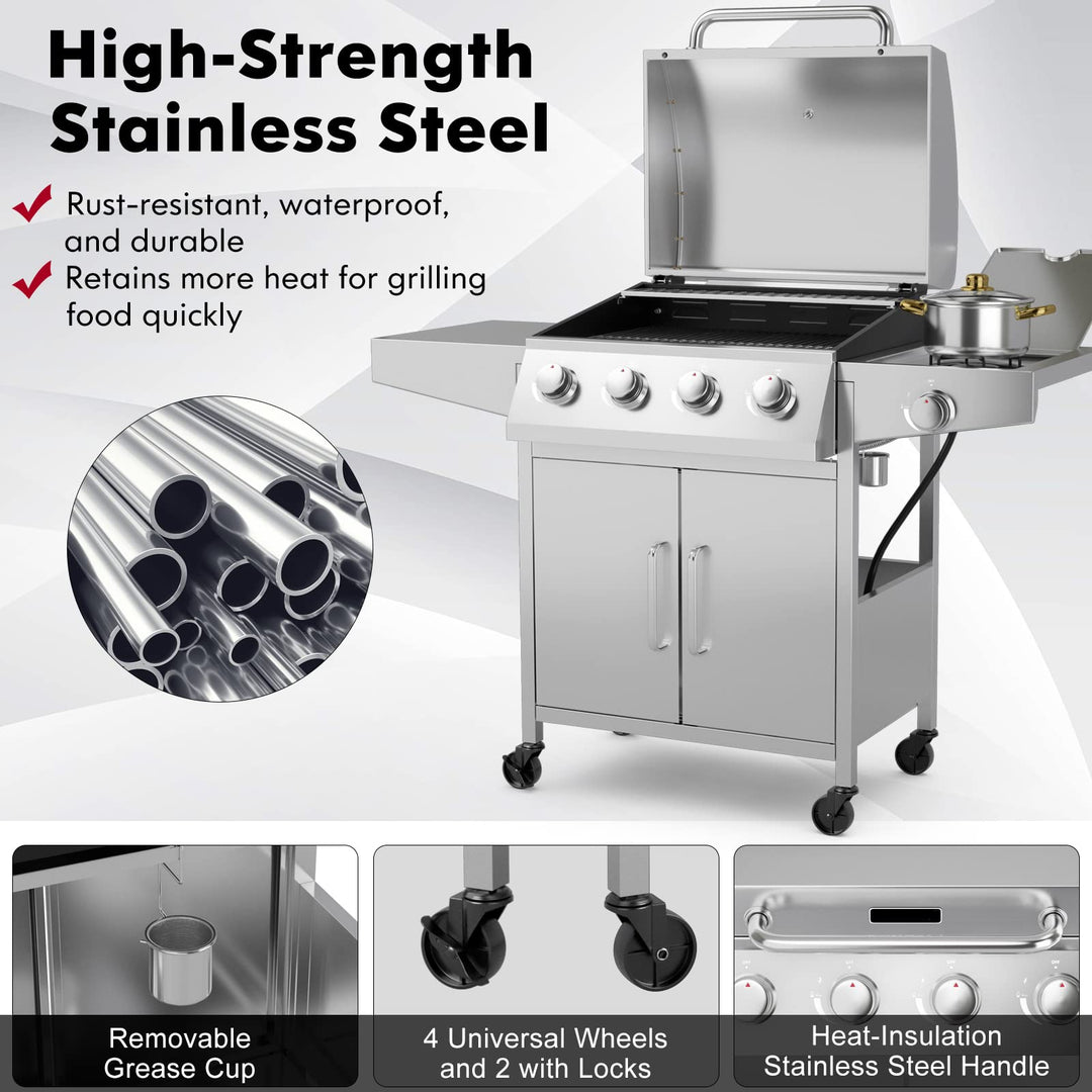 Giantex 4-Burner Propane Gas Grill with Side Burner Stainless Steel Outdoor BBQ Grill