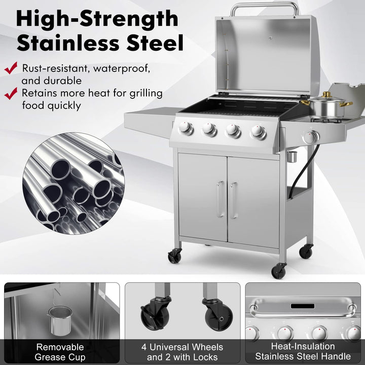 Giantex 4-Burner Propane Gas Grill with Side Burner Stainless Steel Outdoor BBQ Grill