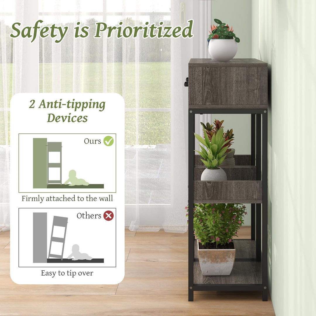 Giantex 3 Tier Tall Plant Stand Indoor, 36 Inch Corner Plant Holder with Drawer &amp; Metal Frame