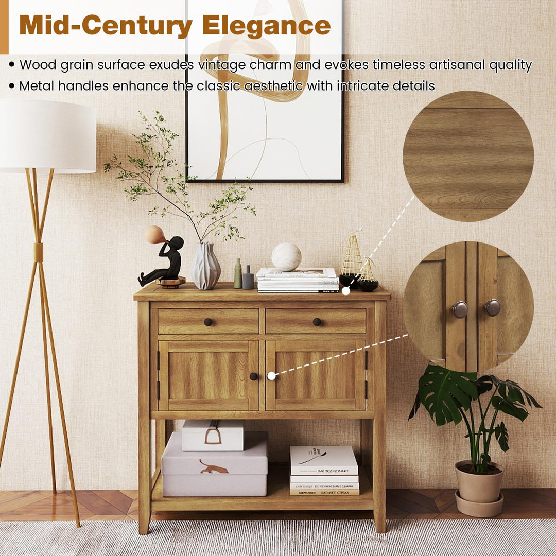 Giantex Mid-Century Console Table Wood Coffee Bar Buffet Sideboard with 2 Drawers