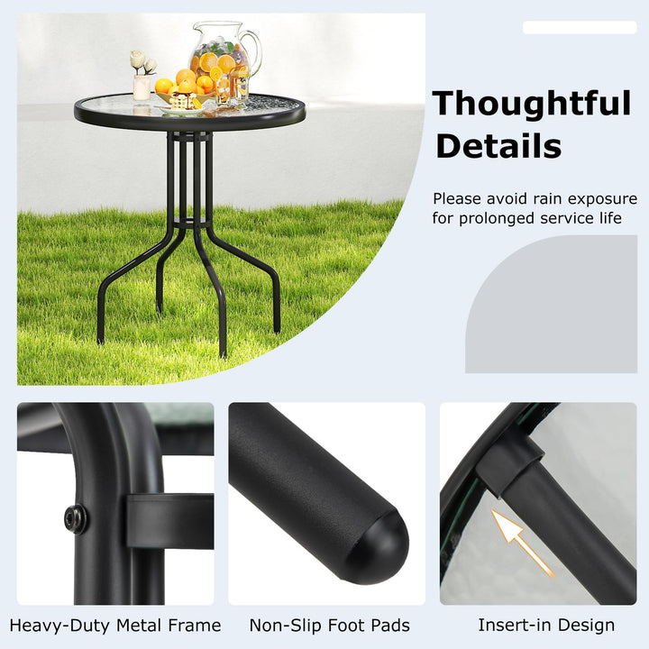 Giantex Patio Round Dining Table with Tempered Glass Tabletop and 1.57" Umbrella Hole