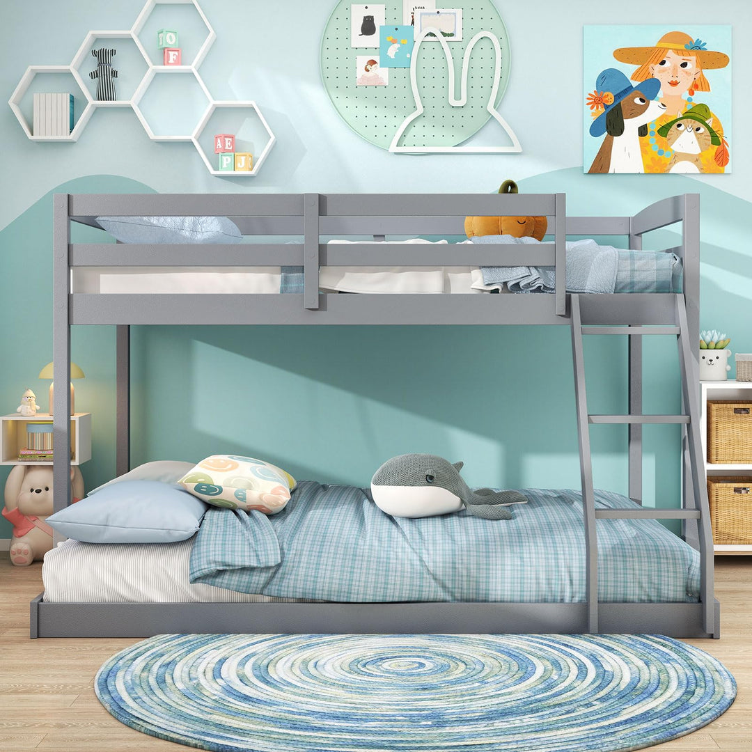 Giantex Twin Over Full Bunk Bed Solid Wood Kids Bunk Bed with Full-Length Guardrails &amp; Ladder