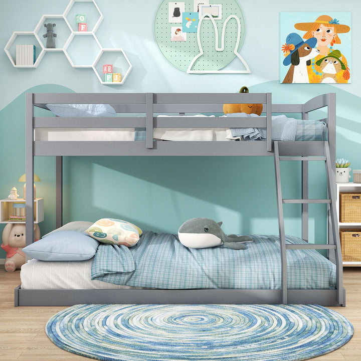 Giantex Twin Over Full Bunk Bed Solid Wood Kids Bunk Bed with Full-Length Guardrails &amp; Ladder