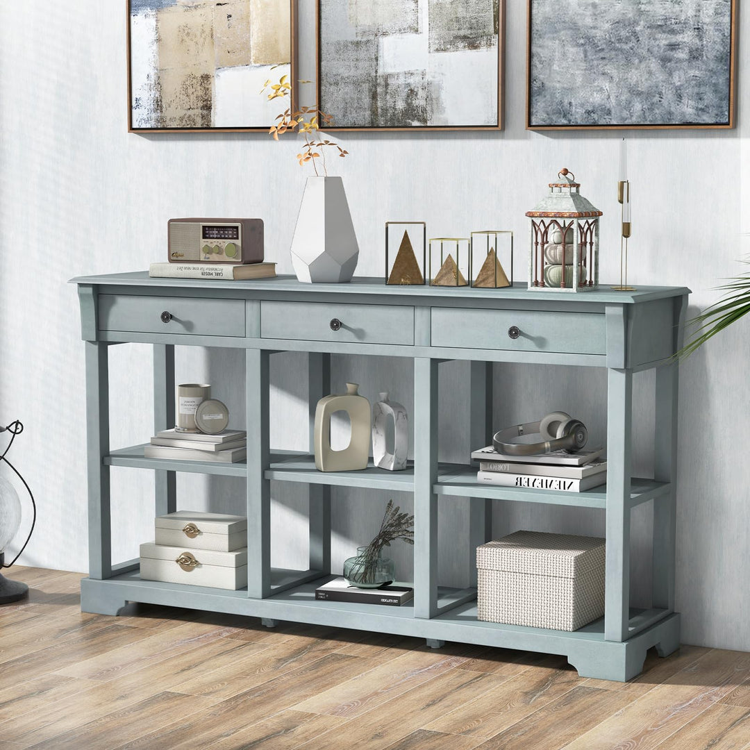Giantex Console Table with Storage, 58” Long Sofa Table with 3 Drawers &amp; Open Shelves