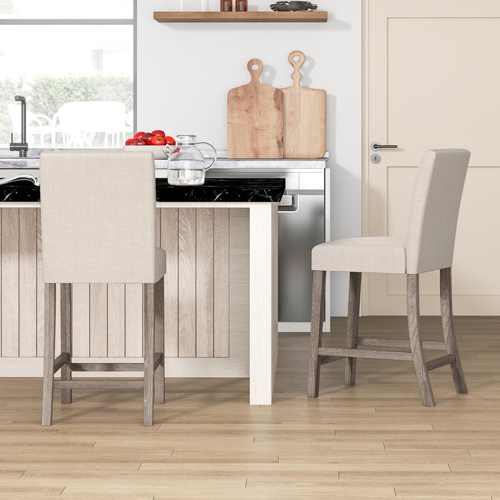 Giantex Bar Stools Counter Height, 24.5" Modern Fabric Bar Chairs with Back, Footrest &amp; Solid Wood Legs
