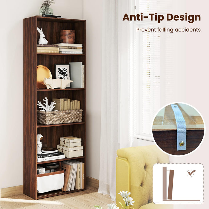 Giantex 5-Tier Bookshelf Freestanding Tall Bookcase with 5 Open Compartments