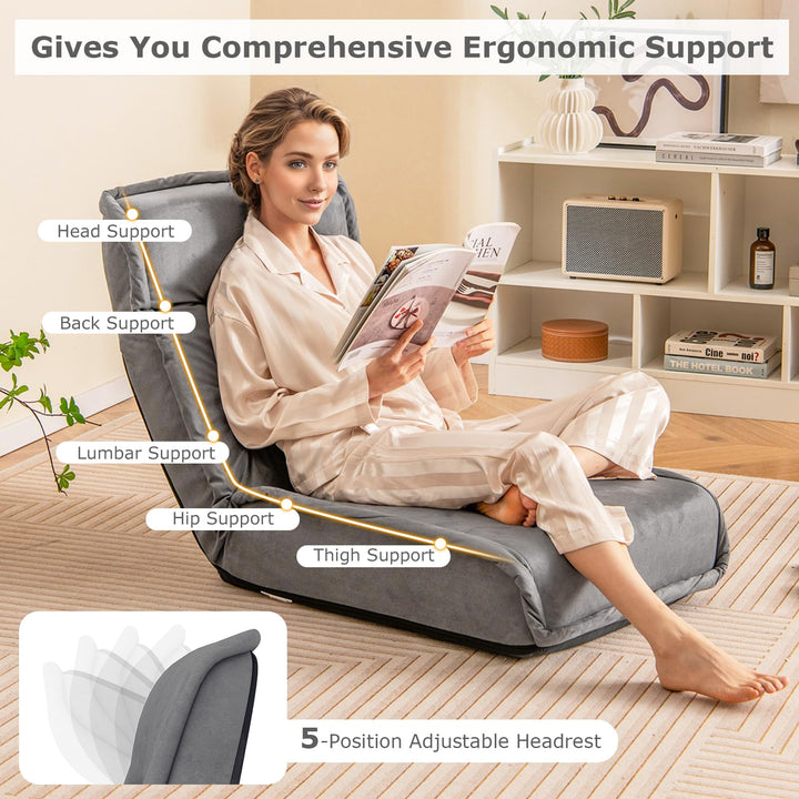 Giantex Floor Chair, Lazy Sofa with 14-Poistion Adjustable Backrest &amp; 5-Position Adjustable Headrest, Padded Sleeper Bed