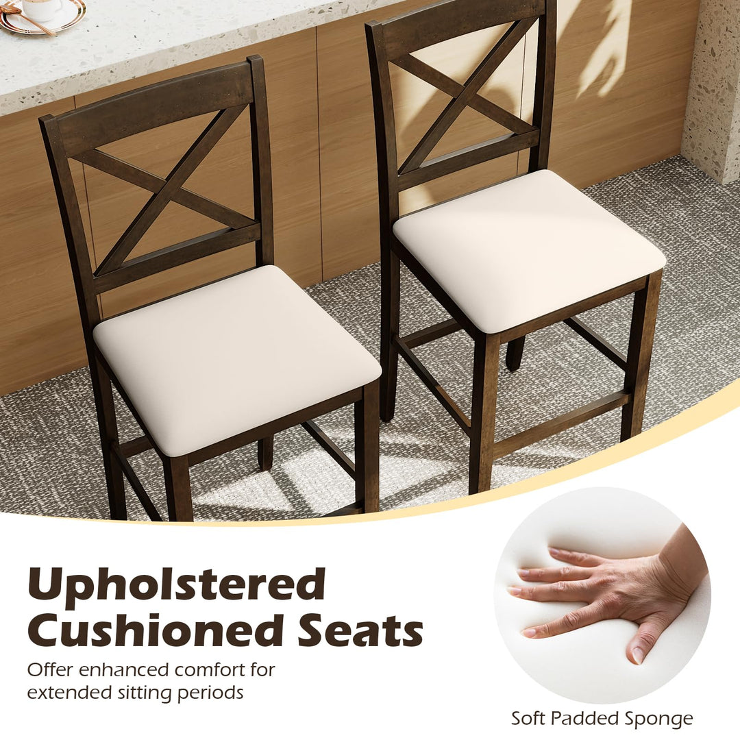 Giantex 24" Farmhouse Bar Stools | Cross Back Counter Height Chairs with Padded Linen Upholstered Seat (2/4)