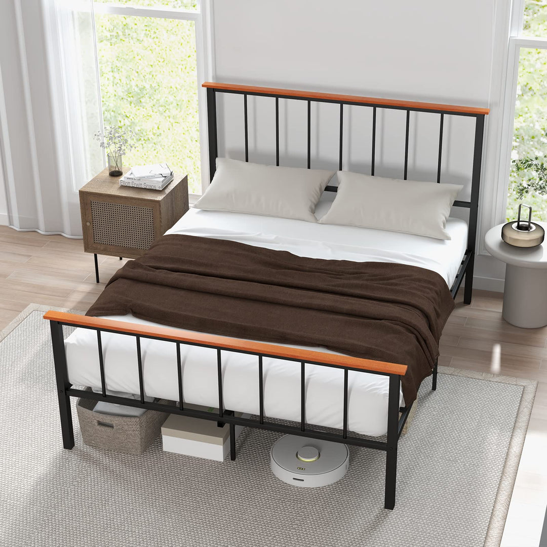 Giantex Queen/Full Size Metal Platform Bed Frame with Spindle Headboard &amp; Footboard, Black