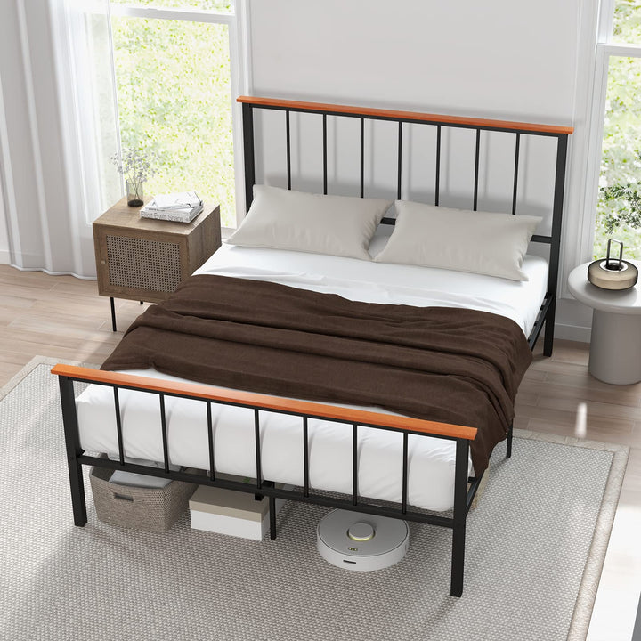 Giantex Queen/Full Size Metal Platform Bed Frame with Spindle Headboard &amp; Footboard, Black