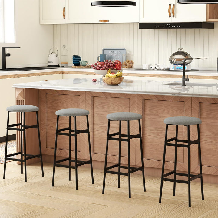 Giantex 29 Inch Bar Stools Set of 2/4 Upholstered Round Backless Bar Height Chairs with Sturdy Metal Frame and Footrest