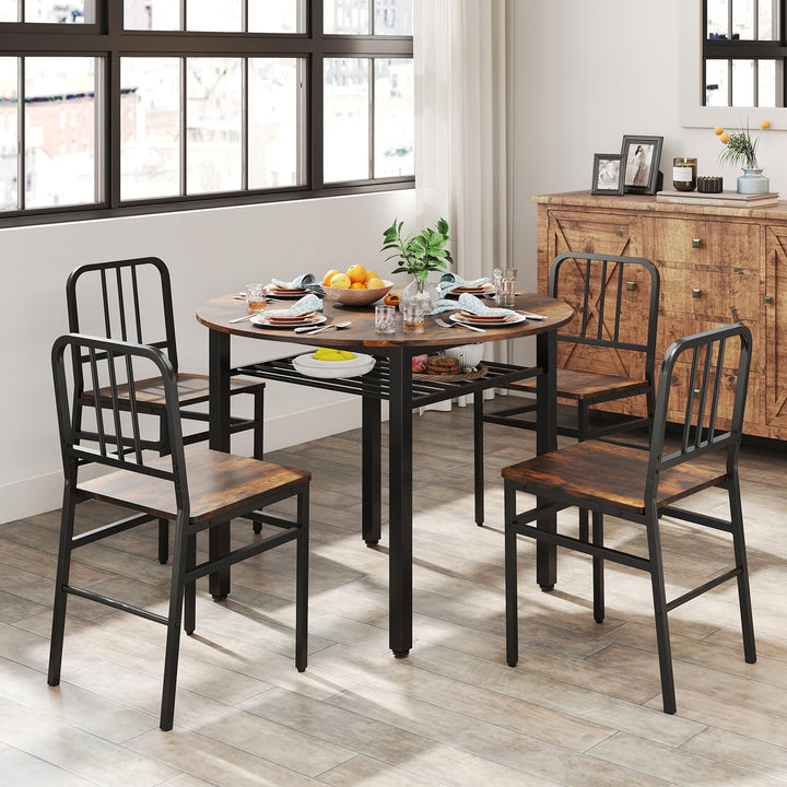 Giantex 40-Inches Round Kitchen Table &amp; Chairs with Storage Rack &amp; Metal Frame