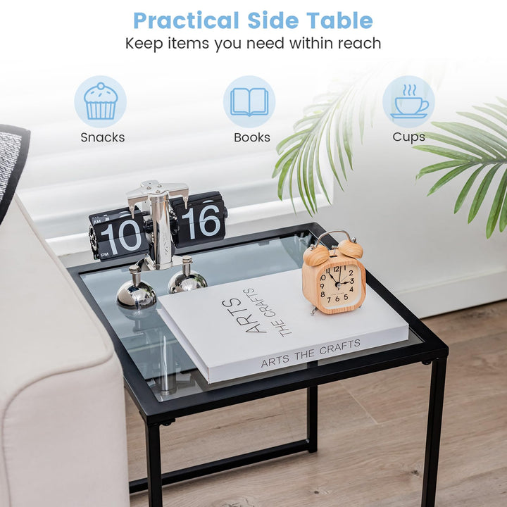 Giantex Outdoor 17” Square Table - Patio Tempered Glass End Table Side Table with Metal Frame