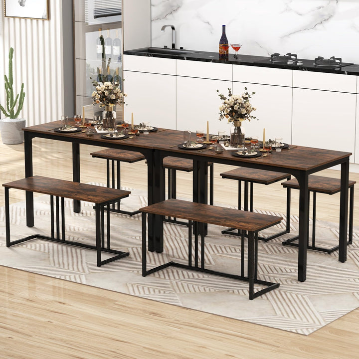 Giantex Dining Table Set for 4 Industrial Kitchen Table 2 Chairs Stool &amp; Bench