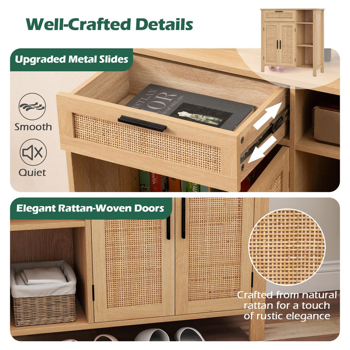 Giantex Buffet Cabinet with 2 Doors, Drawer 3 Open Cubbies Adjustable Shelf (Natural)