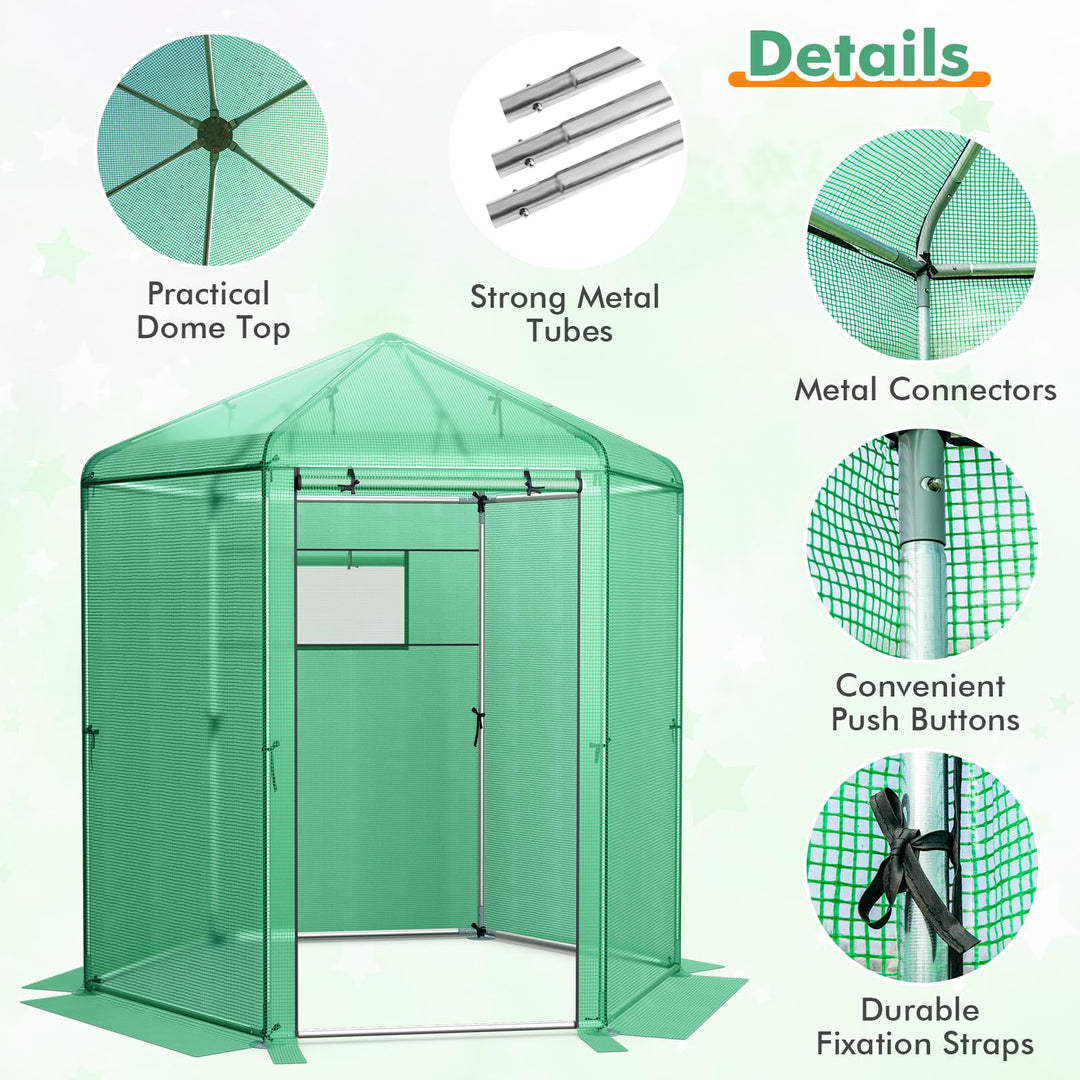 Giantex 7 x 6 x 7.5 FT Greenhouse, Large Hexagonal Walk in Greenhouse Outdoor with Heavy-Duty Metal Frame