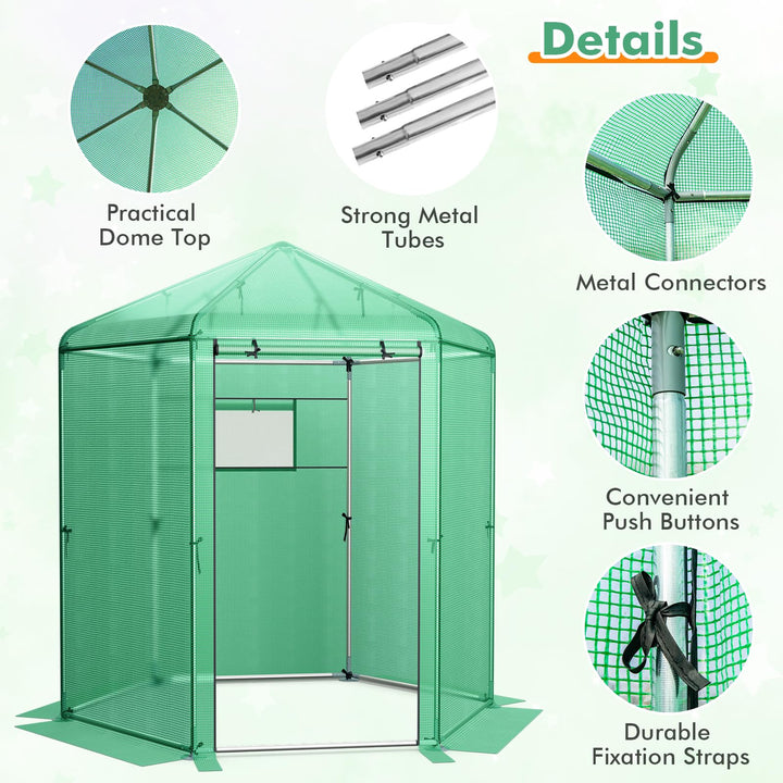 Giantex 7 x 6 x 7.5 FT Greenhouse, Large Hexagonal Walk in Greenhouse Outdoor with Heavy-Duty Metal Frame