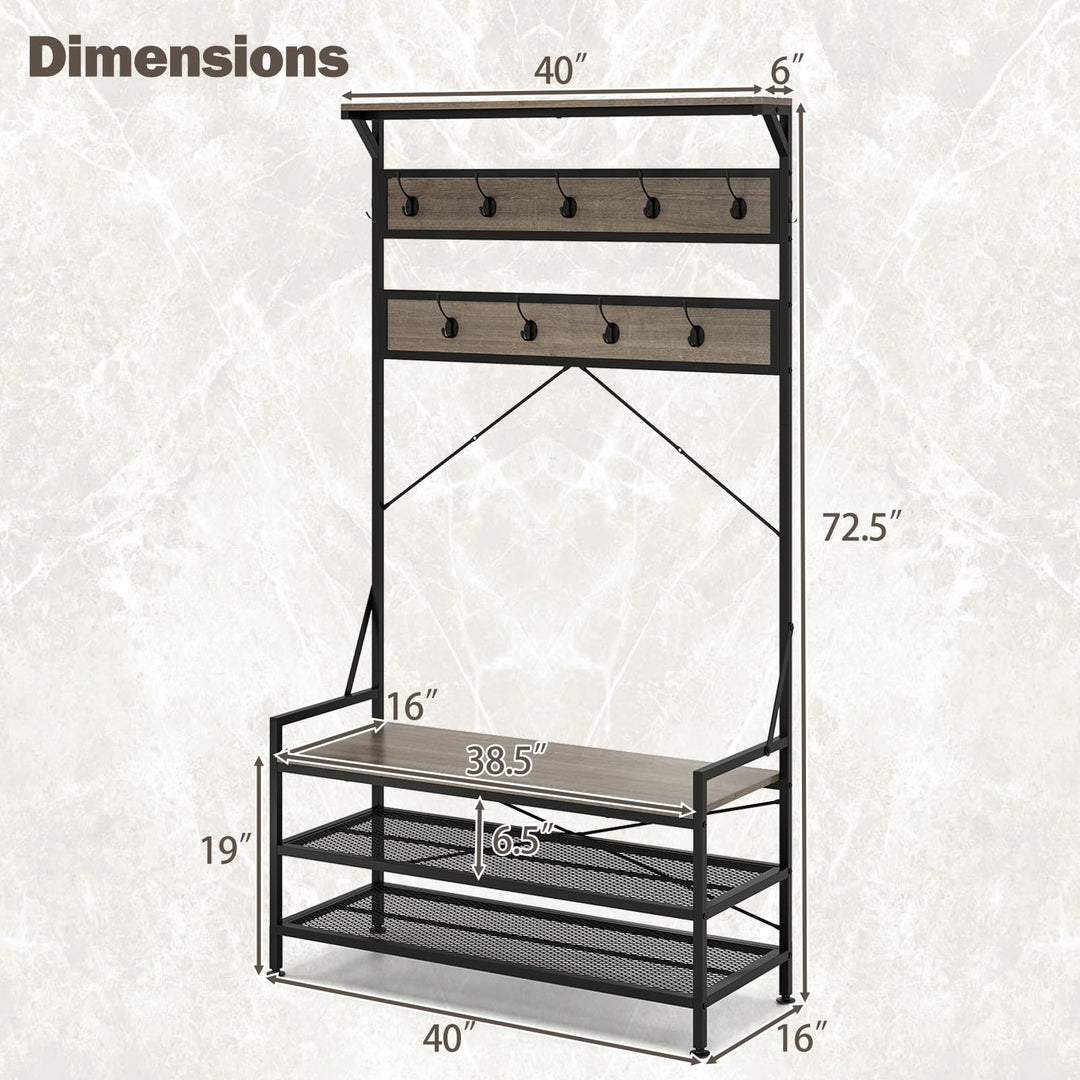 Giantex Freestanding Hall Tree with Shoe Storage Rack and 11 Hanging Hooks