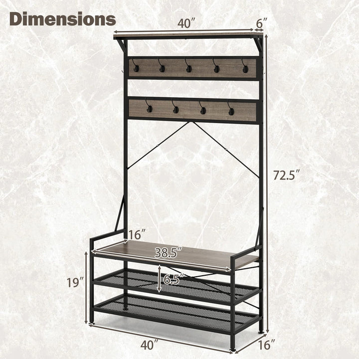Giantex Freestanding Hall Tree with Shoe Storage Rack and 11 Hanging Hooks