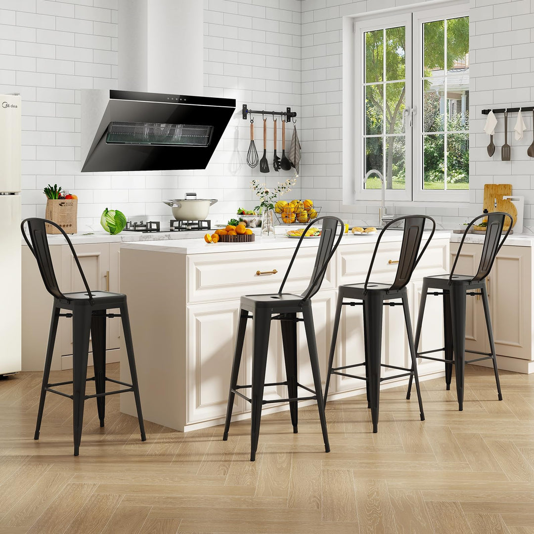 Giantex Metal Bar Stools Set of 4, 30" High Back Bar Height Chairs w/Footrest &amp; Removable Backrest