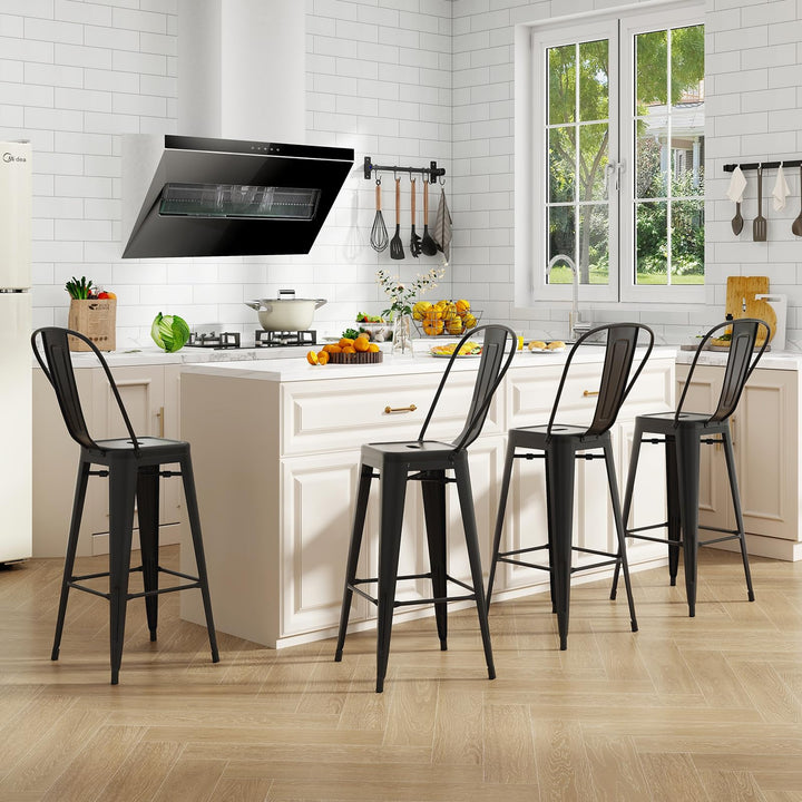 Giantex Metal Bar Stools Set of 4, 30" High Back Bar Height Chairs w/Footrest &amp; Removable Backrest