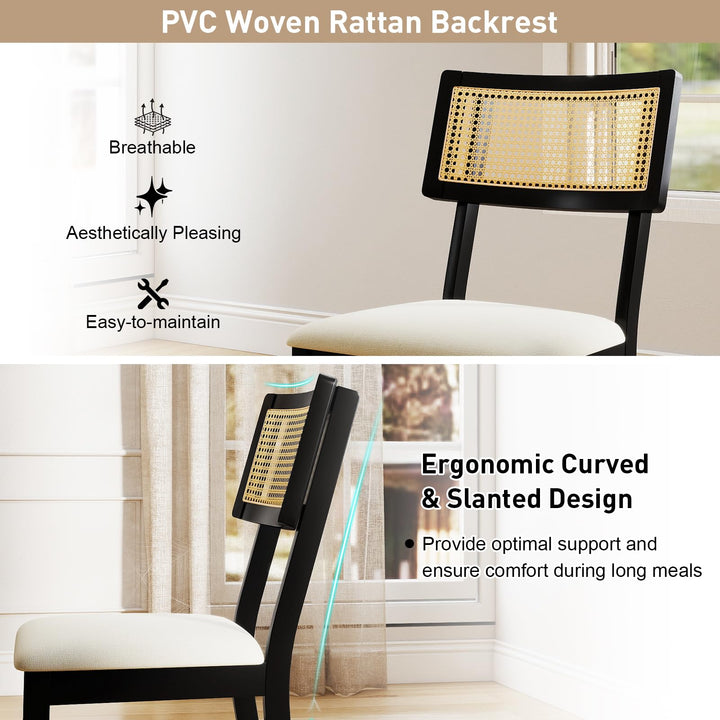 Giantex Fabric Upholstered Dining Room Chairs w/Padded Seat Rubber Wood Legs &amp; Curved Backrest